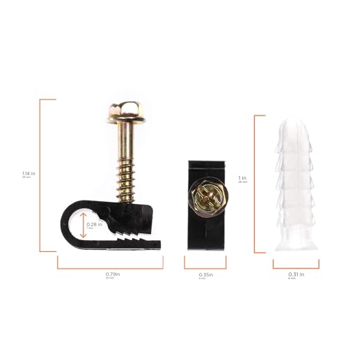 THE CIMPLE CO ribbed plastic conical drywall anchors and black cable screw clips, 50 pack