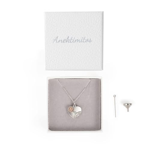925 Sterling Silver Urn Necklace Gifts for Loss - Heart with Hummingbird Daisy, Ashes Keepsake Memorial Jewelry 18"