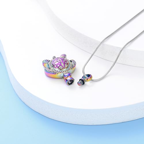 Sea Turtle Urn Necklace for Ashes Celtic Knot Cremation Jewelry for Women Men Stainless Steel Memorial Necklaces Ash Holder for Human Pets Keepsake Jewelry for Loved Ones with Fill Tool Rainbow