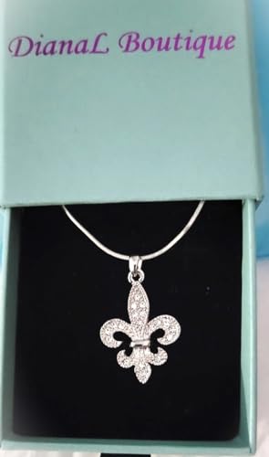 DianaL Boutique Fleur De Lis Austrian Crystal Charm Pendant and Necklace Gift Boxed Fashion Jewelry