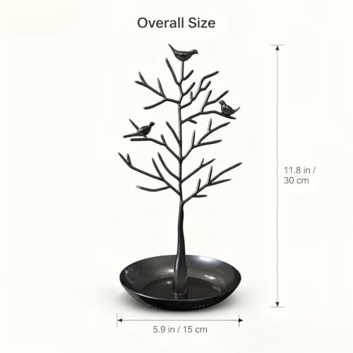 Jewelry Tree Stand Holder with Tray Ear Ring Organizer Black