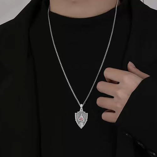 URONE Crusaders Templar Knights Necklace 925 Sterling Silver Armor of God Amulet Shield Pendant Protection Catholic Faith Jewelry Gifts for Men Women