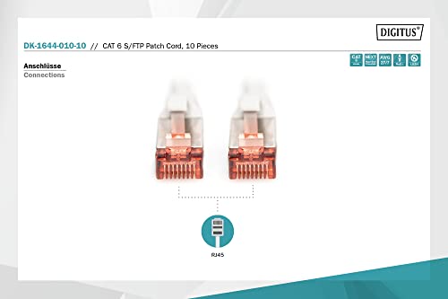 DIGITUS Cat 6 S-FTP Patch Cable, grey, DK-1644-010-10 | 1Gbps - PoE++ - AWG 27/7 - LSZH - RJ45 Network Cable Patch Cable - Compatible with Cat 6A and Cat 7 gray 1 m