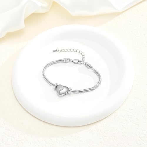 Cremation Jewelry Mini Heart Urn Bracelet for Ashes for Women Men Love Memorial Keepsake Snake Chain Link Bracelet Sympathy Jewellery Gift Silver