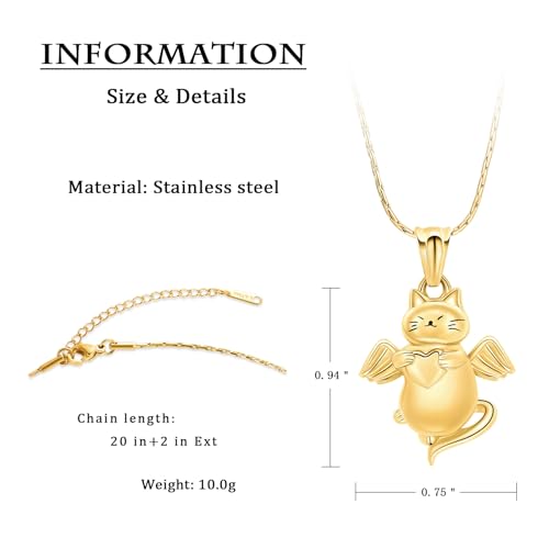 constantlife Cat Urn Necklace for Ashes Pet Ashes Pendant Cremation Jewelry Keepsake for Animal Ashes Small Locket Grieve Memorial Gift for Pet Loss Gift for Women Men Golden