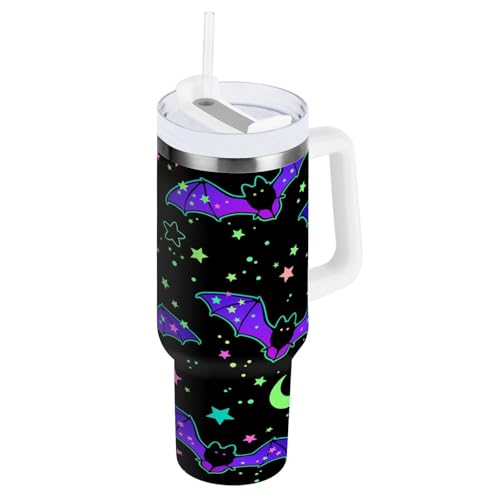 YETTASBIN Halloween Bat 40 oz Tumbler with Handle, Stainless Steel Vacuum Insulated Sports Water Bottle, Leak-proof Travel Coffee Mug Cup with Lid and Straw for Water, Iced Tea or Coffee 40 Ounces