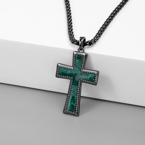 Black Cross Necklace 925 Sterling Silver Malachite Cross Necklace for Men Religious Jewelry Gifts for Men