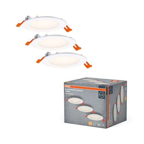 Osram Recessed luminaire set with integrated driver, narrow 3 x 120 mm, 3000 K in white, plastic, IP20 protection for various interior applications, including mounting accessories | Downlight Slim Set, Spot Lights and Ceiling Spots, White, 120 mm Diame...