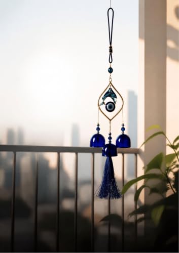 Eminent Evil Eye Wind Chime with 3 Bells for Home and Office,Good Luck Charm, Protection Charm, Positive Vibes, Home Decor