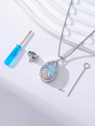 Tree of Life Urn Necklace for Ashes/Pet Cremation Teardrop Moonstone Necklace Pendant Jewelry Gifts for Mom Wife Women Birthday Christmas Memorial Day cat-urn