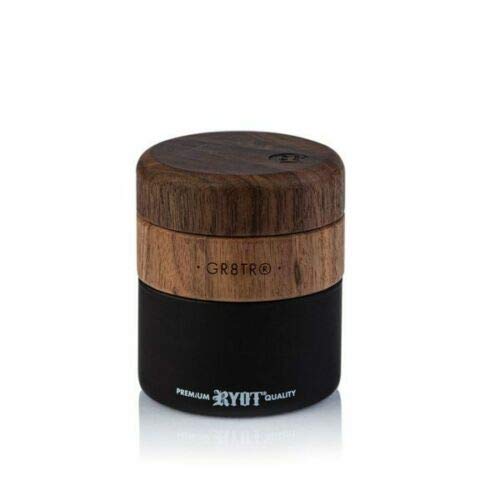 RYOT Wood GR8TR Herb Grinder with Clear or Matte Black Jar Body and Beech or Walnut Top (Walnut Top/Black Jar) Walnut Top/Black Jar