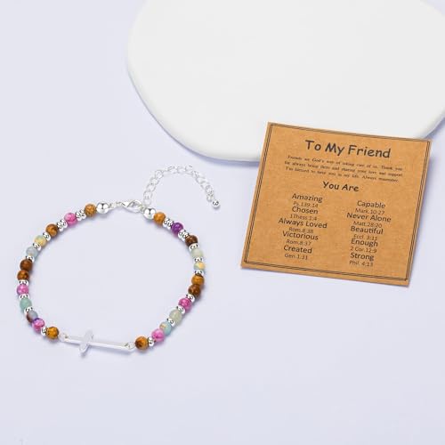 Cross Bead Bracelets for Women Birthday Friend Gift Friend-04SilverCross-Light