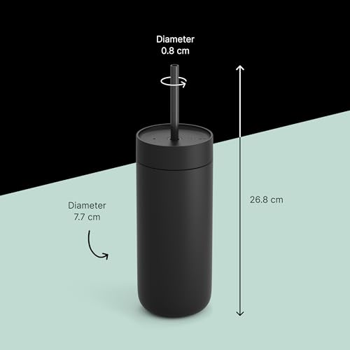 Fellow 20 oz Carter Cold Tumbler – Spill-Resistant Straw Lid, Stainless Steel Vacuum-Insulated Cup with Ceramic Interior and Reusable Straw for Cold Drinks,Fits Cup Holders,Dishwasher Safe,Matte Black Matte Black
