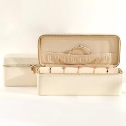 Bescott Bracelet Jewelry Box with 1 Removable Roll - Holder stores Bracelets Bangles Watches Display on Stand or Dresser Beige-Large-12.2”X4.5"X4.5"