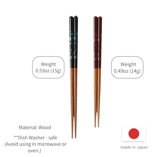 Japanese Chopsticks Set of 2 Pairs [Made in Japan] - Metallic Foil Finish Lacquered Wooden Chopsticks (Cherry Blossom Delight 2prs (MK055)) Cherry Blossom Delight 2prs (MK055)
