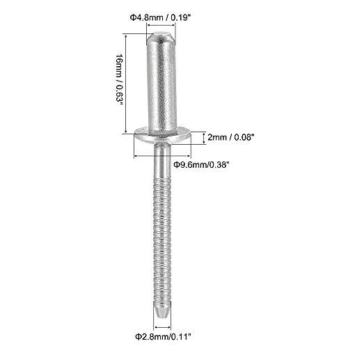 uxcell 304 stainless steel blind rivets, 4.8mm diameter x 16mm grip length, silver tone, 50 pieces