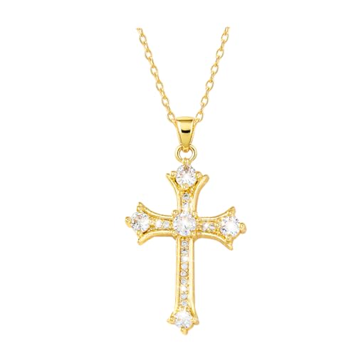 Bling Cross Car Mirror Hanging Ornament, Crystal Rhinestone Christian Rear View Mirror Hanger Charm, Diamond Religions Automotive Rearview Pendant, Universal for SUV Van Truck (Golden) Golden