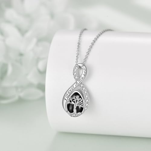 POPLYKE 925 Sterling Silver Black Agate Urn Necklace for Ashes for Women Tree of Life Ashes Necklace Black Agate Cremation Jewellery