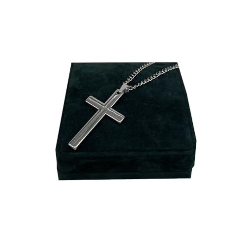 Men Stainless Steel Silver Large Cross Pendant Crucifix Religious Fashion Necklace Birthday Party Easter
