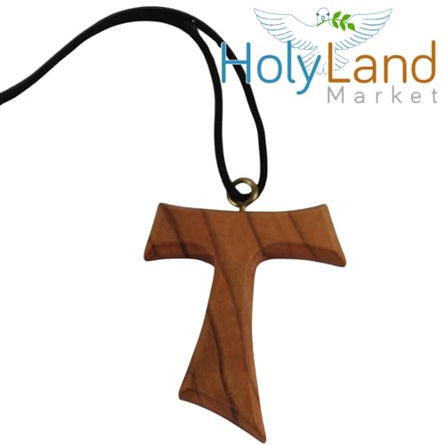 Holy Land Market Olive Wood Tau Cross Necklace Pendant, 70cm Cord