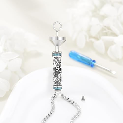 Urn Necklaces for Ashes Sterling Silver Cylinder Memorial Pendant for Loved Ones Keepsake Cremation Jewelry Gifts for Women Men Paw Print
