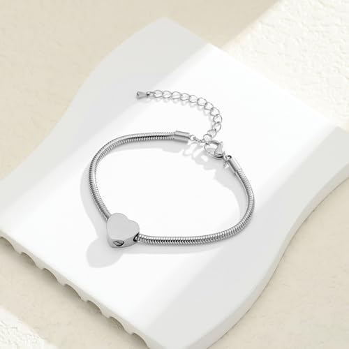Mini Heart Urn Bracelet for Ashes for Women Girls Stainless Steel Cremation Urn Bracelet Bangle for Ashes Keepsake Memorial Jewelry Gifts A-Silver