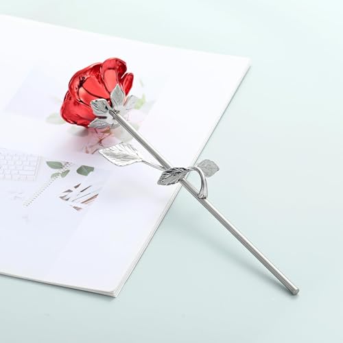 Rose Flower Keepsake Urns for Human Ashes Memorial Urn Locket Long Stem Colourful Roseflower Cremation Urns Funeral Urn for Pet Cat Dog Ashes Roseflower Ornaments (Red Silver) Red Silver