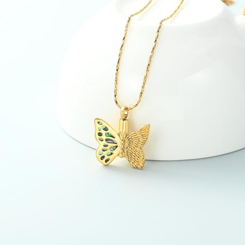 Imrsanl Butterfly Urn Necklace for Ashes Angel Wing Cremation Jewelry Keepsake Funeral Memorial Pendant Gifts of Loss Loved Ones for Women Gold