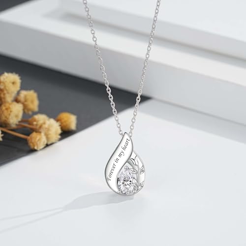 Teardrop Urn Necklaces for Ashes- 925 Sterling Silver Cremation Necklace White