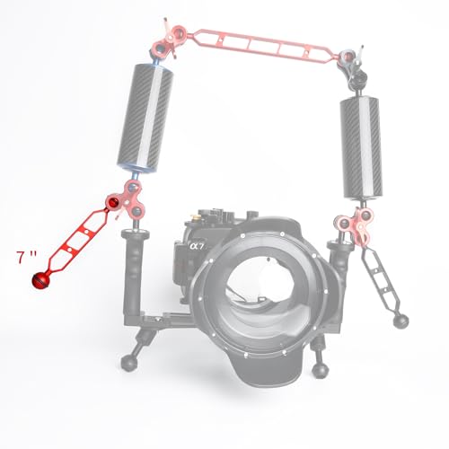 Red 7" Underwater Aluminum Alloy Extension Arm (2-Pack) - Dual Ball System with 1" Head Connector, Waterproof & Rustproof for Diving Camera Tray/Strobe/Video Light, Scuba Photography Gear 7" Extension Arm Red