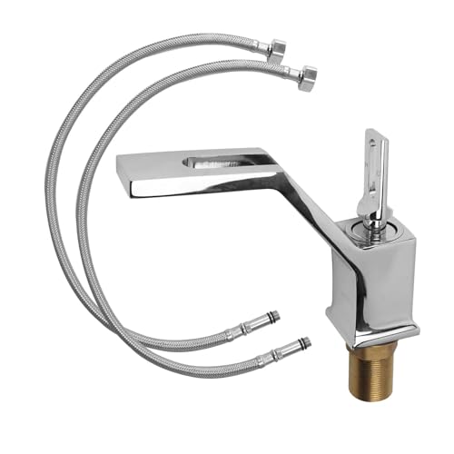 Bathroom Taps Sink Mixer Tap, Chrome Basin Mixer Tap Single Handle, Hot Cold Water Faucet for Bathroom Basin Cloakroom, Modern Square Design Easy Clean