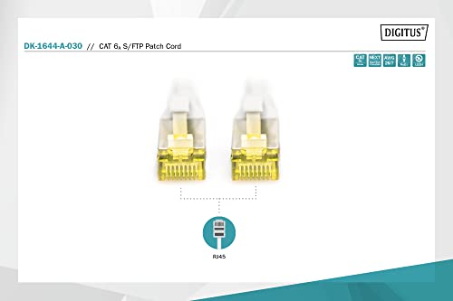 Digitus 3m Cat6 AS/FTP Network Cable - (Cat6 a, S/FTP (S-STP), RJ-45, RJ-45, Male/Male, -20 - 60°C) | 10Gbps - PoE++ - AWG 27/7 - LSZH - RJ45 Network Cable Patch Cable - Compatible with Cat 6 and Cat 7 gray 2-3 m