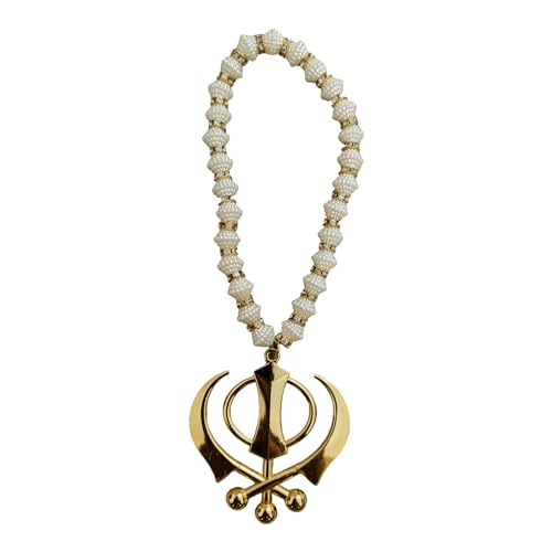 Santosh Jewellers™ Sikh Religious Symbol Khanda Sahib Idol Gold Plated for Home Décor Car Dashboard Rear Mirror Mandir Pooja Murti Temple Puja Office Table Showpiece, Large, Golden
