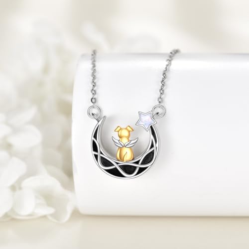 POPLYKE Pet Cat/Dog Necklace Sterling Silver Keepsake Pet Memorial Pendant Jewelry Gift for Women Men Moon Dog