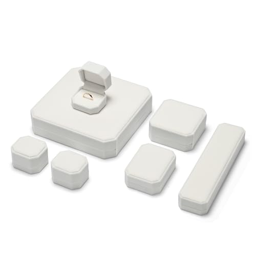 White Velvet Octagonal Jewelry Set Box for Ring Earring Necklace White 7.48"×7.48"×1.7"