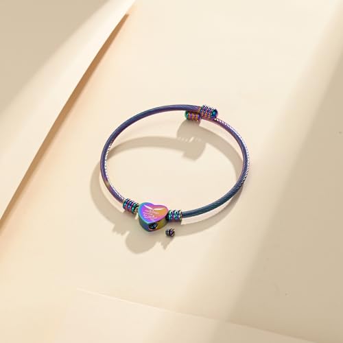 Cremation Jewelry Wing Heart Urn Bracelet for Human Ashes for Women Men Memorial Keepsake Cuff Bangle Bracelet Rainbow