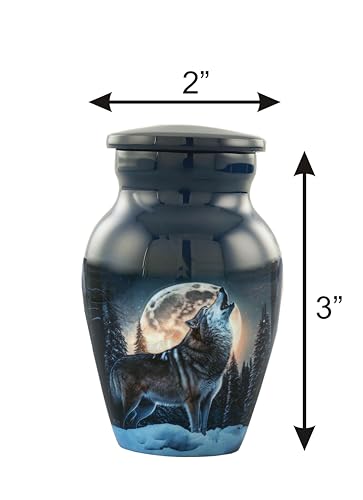 Keepsake Urns Set of 2 With Premium Velvet Box - Wolf Mini Urns for Human Ashes | Decorative, Funeral, Cremation Urns for Women and Men Design- 2