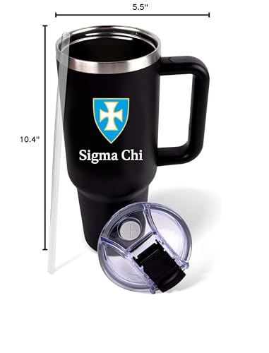 Sorority Shop Sigma Chi Fraternity 40oz Tumbler with Handle - Quality Engraved Tumbler for Fraternity Brothers - Insulated Tumbler to Keep Your Drinks Cold or Hot for Hours