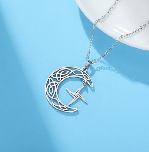St Brigid's Cross Necklace Traditional Saint Bridget Pendant Irish Celtic Cross Amulet Christian Religious Jewelry Gift for Women Men silver