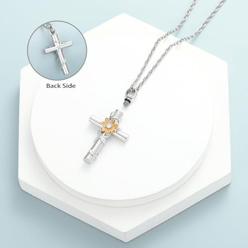 shajwo Sunflower Urn Necklaces for Ashes for Women Men Cremation Jewelry Memorial Human Ashes Pendant Croos 1