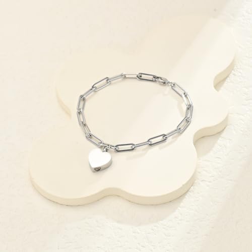 Heart Urn Bracelet for Ashes for Women Men Cremation Jewelry Silver-Perforated Side