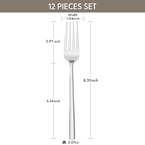 KINGSTONE 12 Piece Dinner Forks Set, Stainless Steel Forks 12-Piece