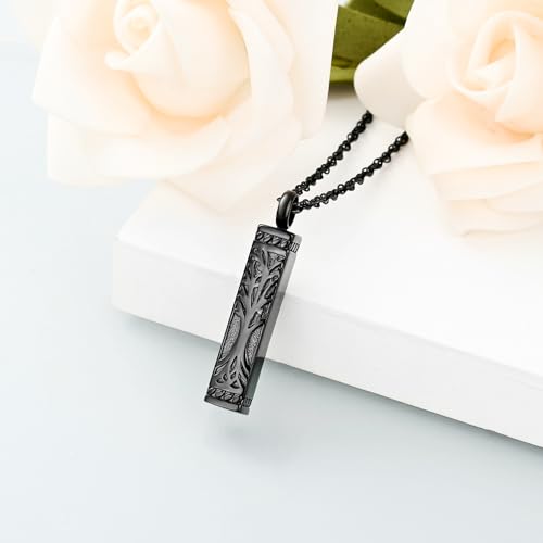 shajwo Tree of Life Cremation Jewelry Urn Necklaces for Ashes Black