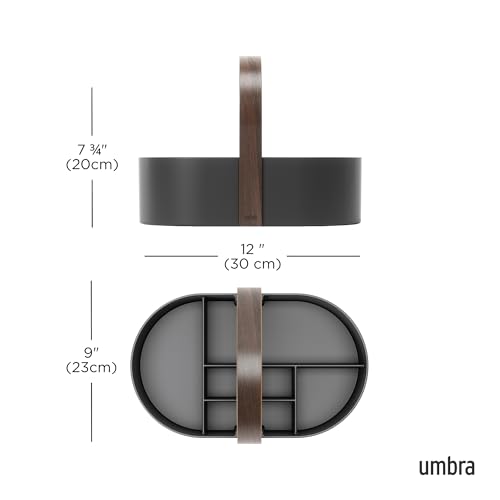 Umbra Bellwood Caddy with wooden handle, small black and walnut shower organizer for toiletries and cosmetics.