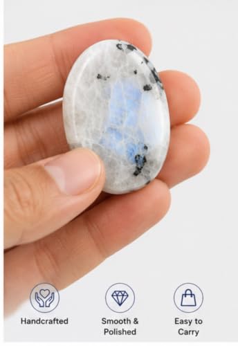Set of 5 Rainbow Moonstone Worry Thumb Stones Wellness Crystal Healing Positive Energy Palm Stones Meditation Reiki White Black