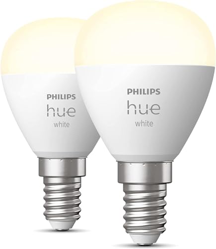 Philips Hue White E14 Luster, 2 × 470 lm, Dimmable, Warm White Light, Controllable via App, Compatible with Amazon Alexa, Pack of 2 Single