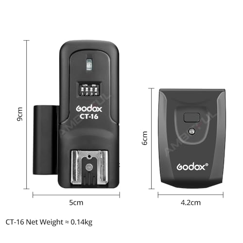 Godox CT-16 Wireless Radio Flash Trigger (1x Transmitter + 2X Receiver) Kit,Compatible for Canon Sony Pentax DSLR Camera