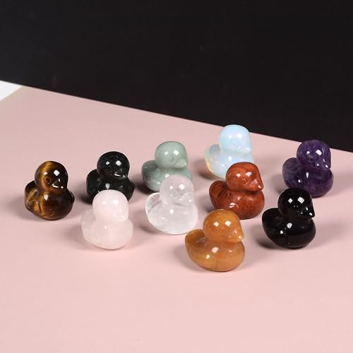 Justinstones 10pcs Random Material 30mm Gemstone Hand-Carved Healing Stone Duck Decor, Animal Spirit Totem Sculpture Figurines for Home, Office, Meditation, and Gift Collection 10pcs Random Material duck