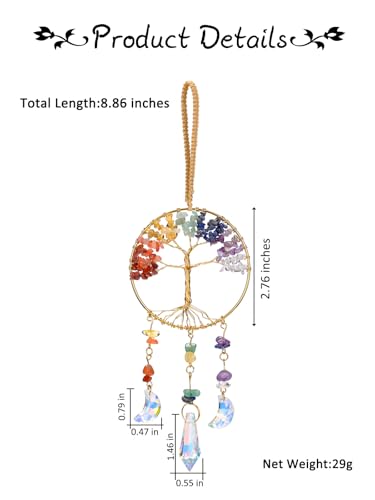 JOVIVI Chakra Crystal Tree of Life Hanging Crystals Spiritual Gifts for Women Mum Birthday,Sun Catchers for Windows Chakra Hanging Ornament Home Room Garden Decor Meditation Accessories For Women