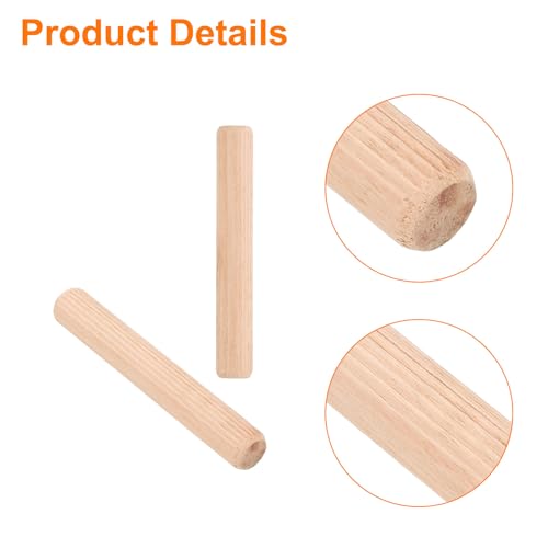 uxcell 100-piece fluted wooden dowel pins, 1/2 x 3-1/8 inch, beveled ends for furniture and DIY crafts